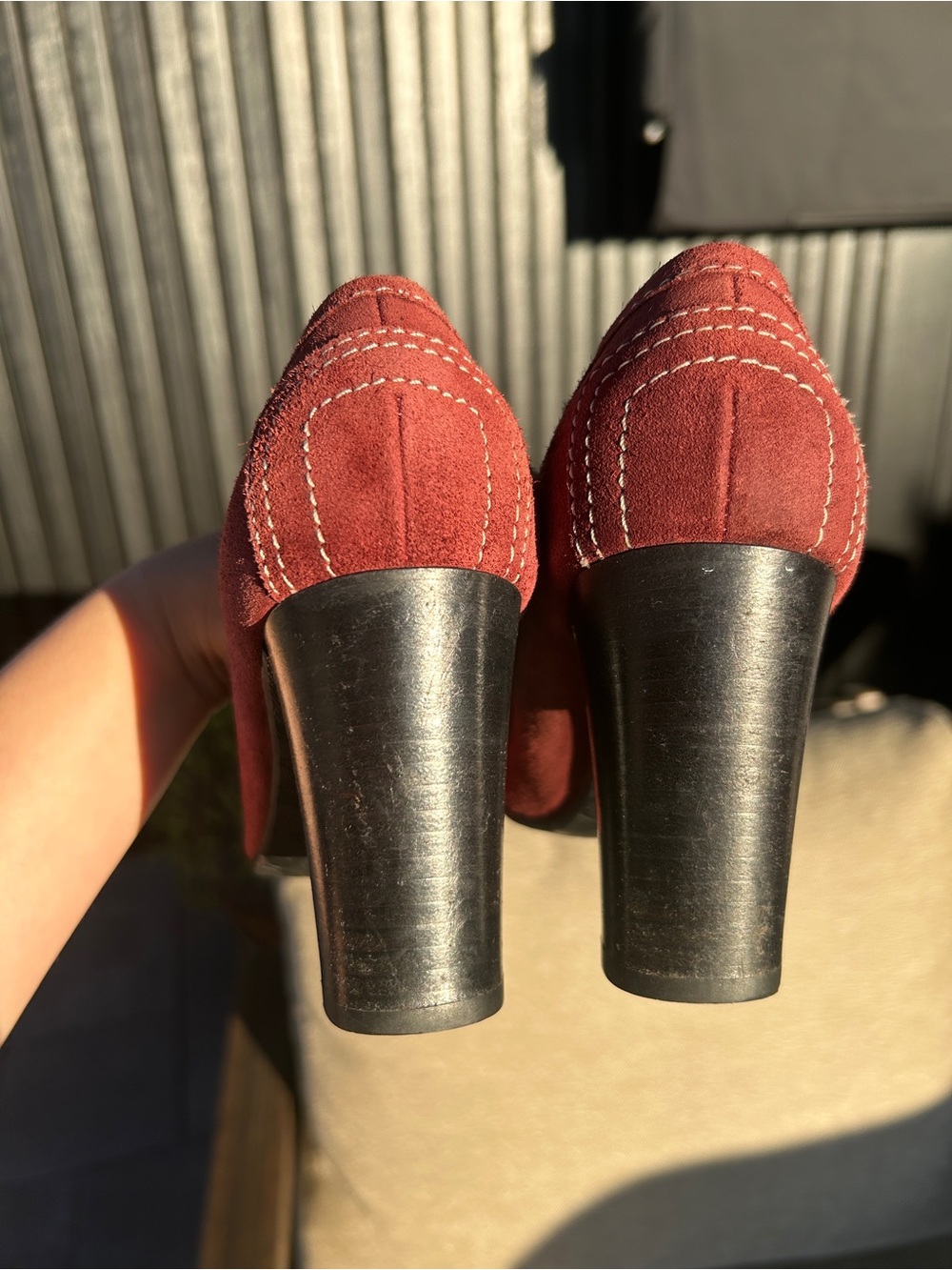 Coach Krystle Burgundy Suede Block Heel - Picture 3 of 6